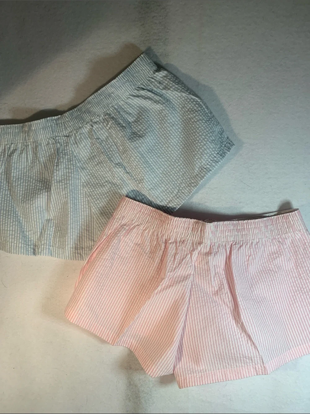 Striped Cotton Lounge Shorts - Pink and Light Blue Seersucker Size XS Boxercraft